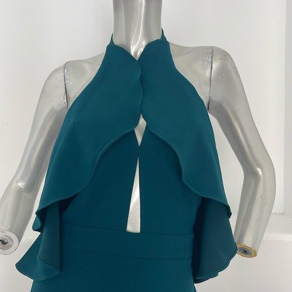 Zara Women Blogger Fave Halter Ruffle Jumpsuit Green  Cropped Legs Size XS NWT - Picture 10 of 15